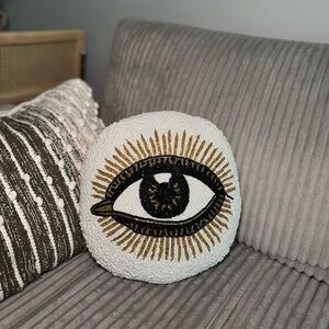 Mt Jones Beaded Round Eye Design Pillow Black White Gold